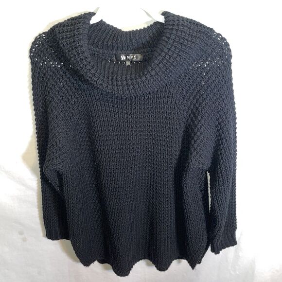 Ye Mak Women’s Cowl Neck Sweater Size Large Black Thick Knit Going Out Party - Picture 1 of 12